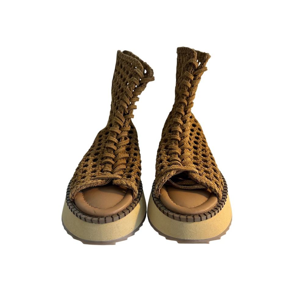 Free People Luca Lace Up Gladiator Sandals Size 7 Brown Woven Suede Zip Back - Picture 4 of 12